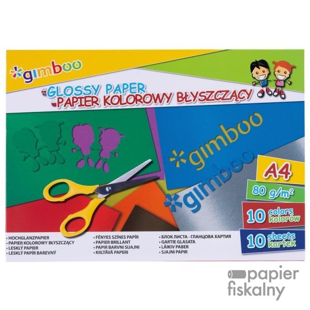 Zeszyt papierów kolorowych błyszczących GIMBOO, A4, 10 kartek, 80gsm, mix kolorów