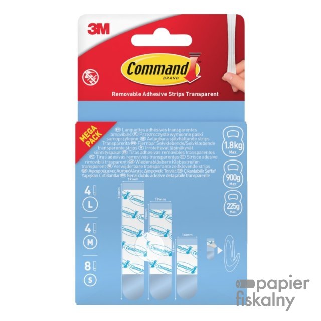Paski samoprzylepne COMMAND™ (17200), wymienne, 4 duże + 4 średnie + 8 małych, transparentne