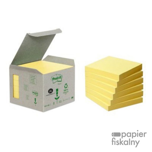 Ekologiczne karteczki samoprzylepne POST-IT® (654-1B), 76x76mm, 6x100 kart., żółte