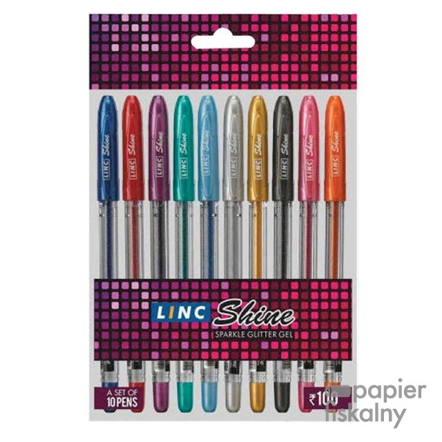 Długopis żelowy LINC Shine Glitter, śr. kulki 1,5mm, gr. linii 1,0mm, 10 szt., blister, mix kolorów