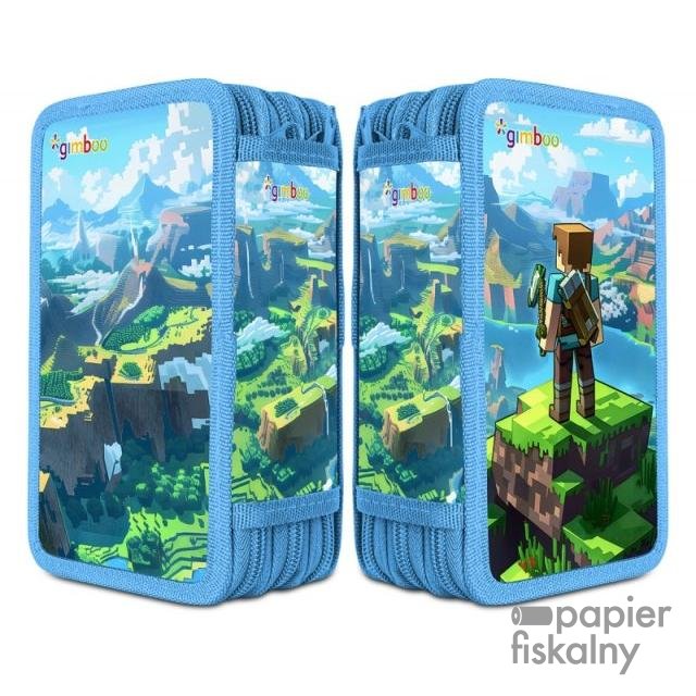 Piórnik szkolny GIMBOO, z wyposażeniem, 3 komory, Klocki 2025, niebieski