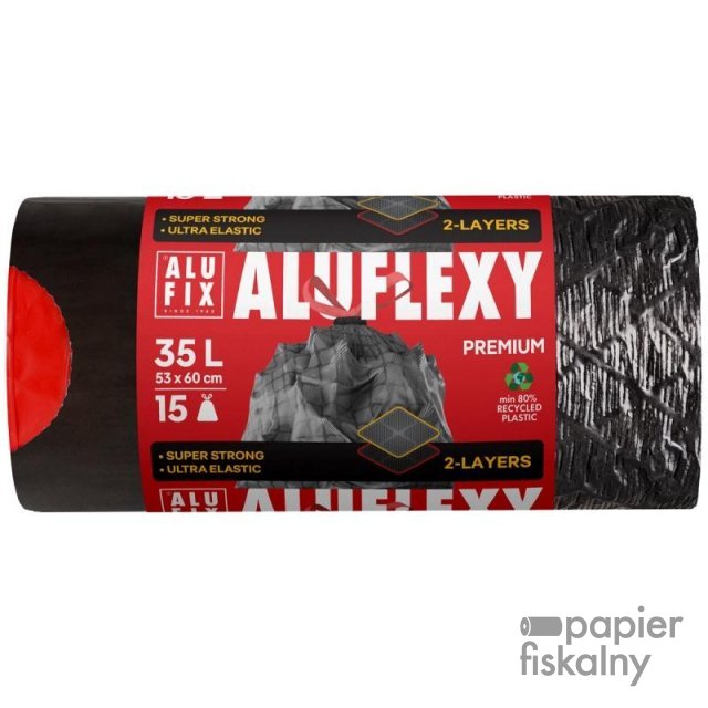 Worki na śmieci ALUFIX Aluflexy, z taśmą, LDPE, 35l, 15 szt., stalowe