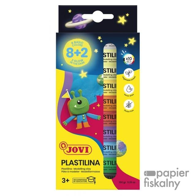 Zestaw plasteliny JOVI, 10x15g, 8 kolorów basic + 2 świecące w ciemności, mix kolorów