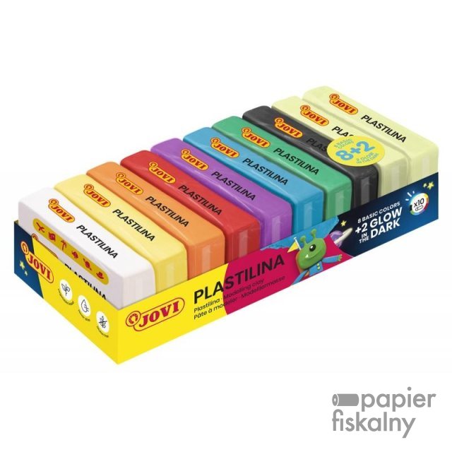 Zestaw plasteliny JOVI, 10x50g, 8 kolorów basic + 2 świecące w ciemności, mix kolorów