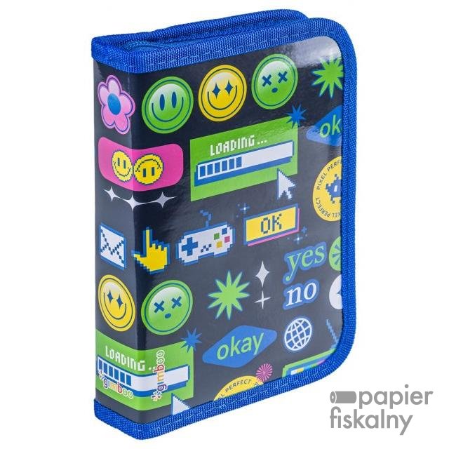 Piórnik szkolny GIMBOO, z wyposażeniem, 1 komora, 1 przekładka, Emojis, granatowy