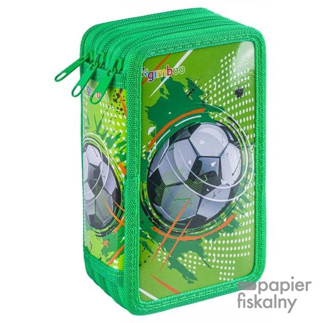 Piórnik szkolny GIMBOO, z wyposażeniem, 3 komory, Soccer, zielony