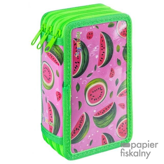Piórnik szkolny GIMBOO, z wyposażeniem, 3 komory, Watermelon, zielony