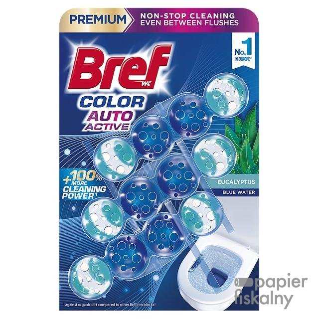 Kulki myjąco-zapachowe do toalet BREF Color Auto Active Eukaliptus, barwiące, 3x50g