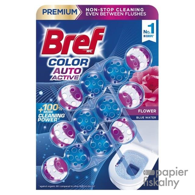 Kulki myjąco-zapachowe do toalet BREF Color Auto Active Flower, barwiące, 3x50g