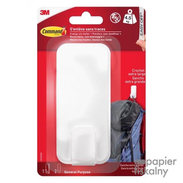 Haczyk COMMAND™ (17010FESIP), XL do ciężkich przedmiotów do 4,5kg, 1 haczyk + 2 paski, biały
